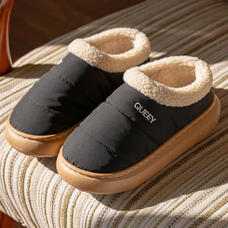 2026 New Cotton Slippers for Women, Suitable for Outdoor Wear in Winter, Waterproof, Fleece-Lined, Warm, Closed-Back, Home Plush Cotton Shoes for Couples