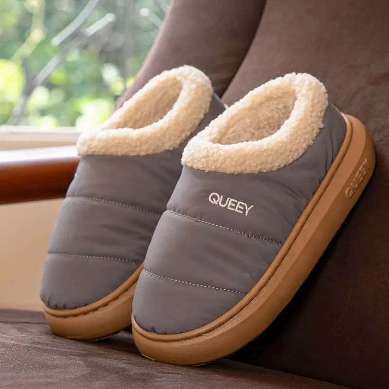 2026 New Cotton Slippers for Women, Suitable for Outdoor Wear in Winter, Waterproof, Fleece-Lined, Warm, Closed-Back, Home Plush Cotton Shoes for Couples