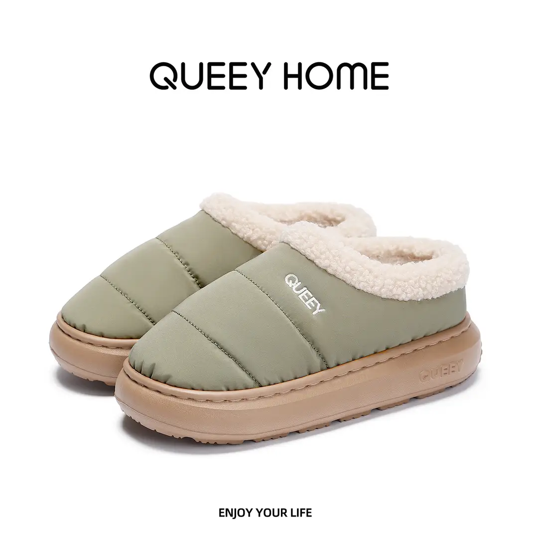 2026 New Cotton Slippers for Women, Suitable for Outdoor Wear in Winter, Waterproof, Fleece-Lined, Warm, Closed-Back, Home Plush Cotton Shoes for Couples
