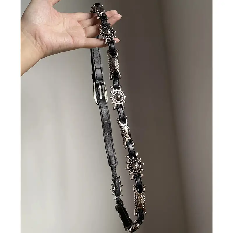 Black Leather Irregular Round Necklace Waist Chain - Image 3