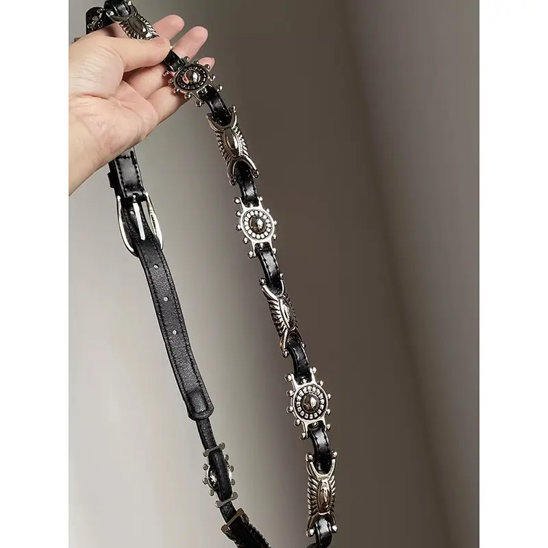 Black Leather Irregular Round Necklace Waist Chain - Image 5