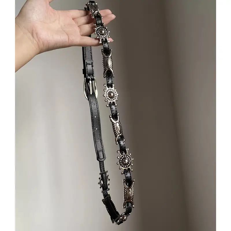 Black Leather Irregular Round Necklace Waist Chain — feature 6
