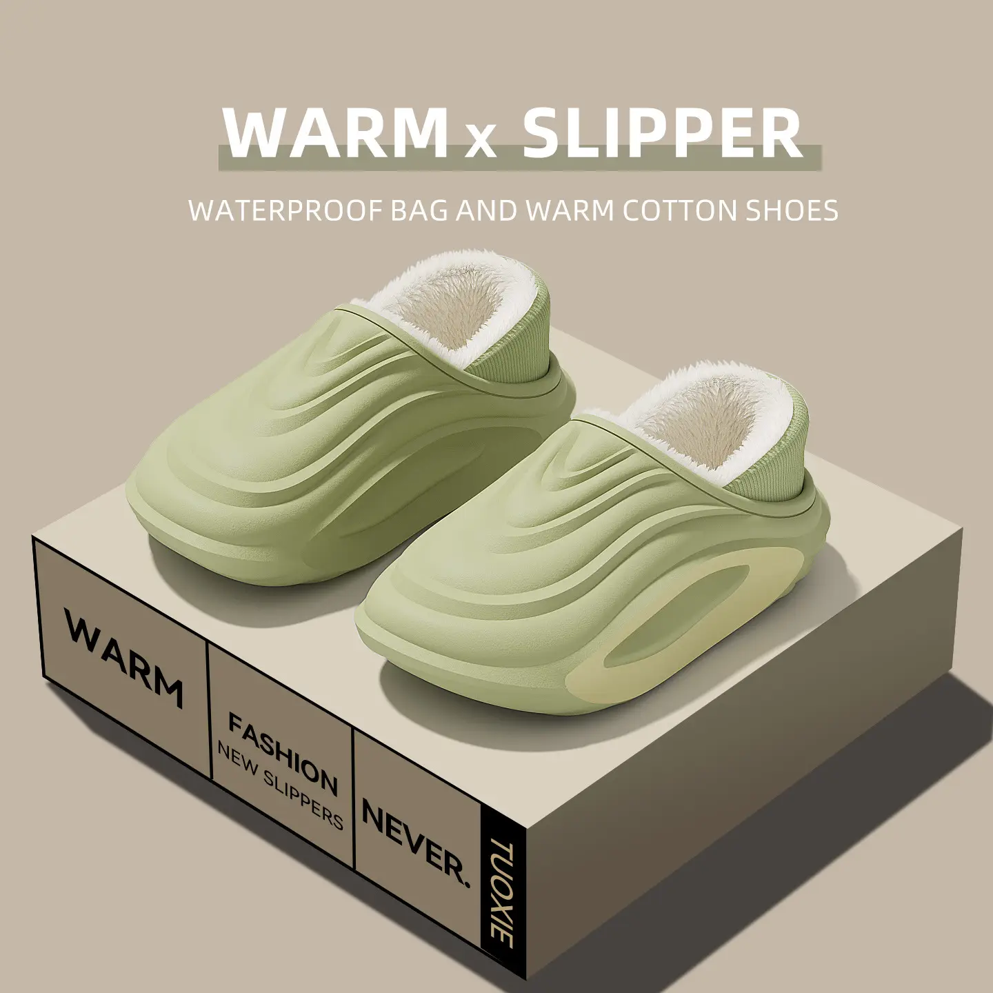 Winter Waterproof Cotton Slippers for Men with Warm Fleece Lined Heel - Image 9