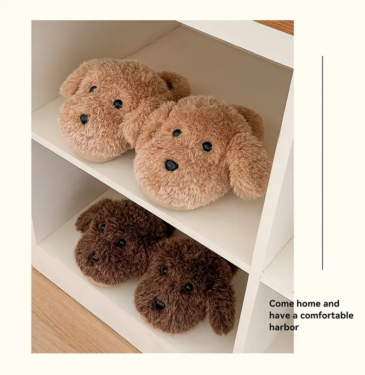 Cute White Plush Puppy Slippers for Women Winter — feature 13
