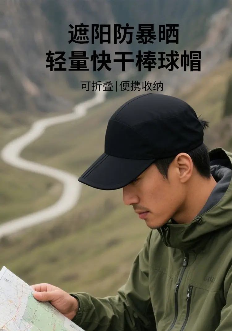Black Waterproof Foldable Baseball Cap for Men Women — feature 1