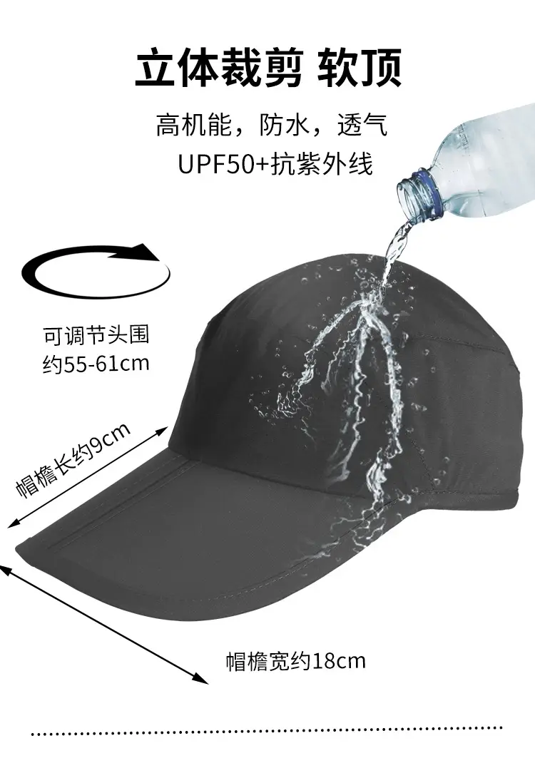 Black Waterproof Foldable Baseball Cap for Men Women — feature 5