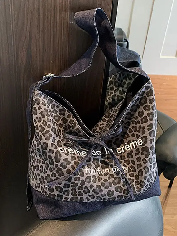 Leopard Print Denim Crossbody Bag Large 2026 - Image 3