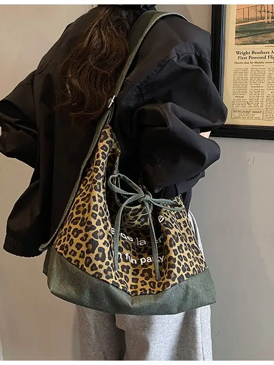 Leopard Print Denim Crossbody Bag Large 2026 - Image 4