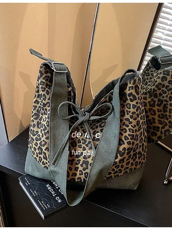 Leopard Print Denim Crossbody Bag Large 2026 - Image 6