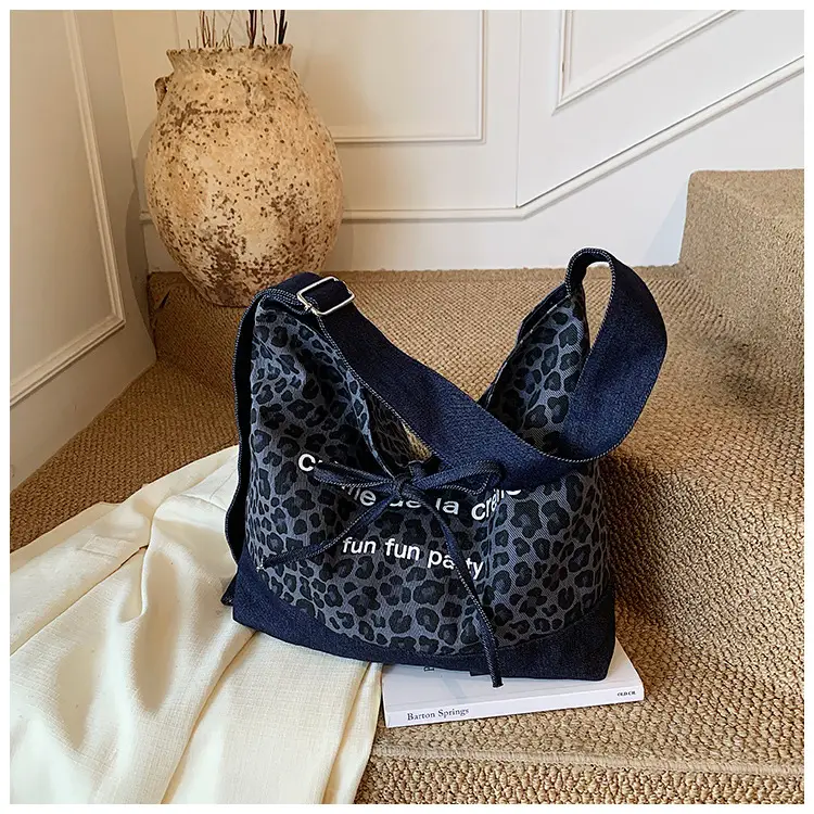 Leopard Print Denim Crossbody Bag Large 2026 — feature 12