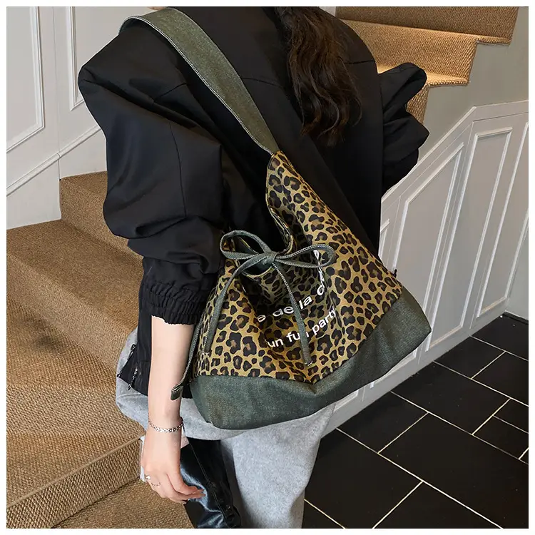Leopard Print Denim Crossbody Bag Large 2026 — feature 15