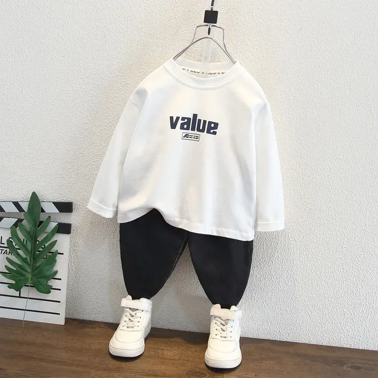 Boys White Letter T-Shirt Spring Autumn Korean Style - Image 4