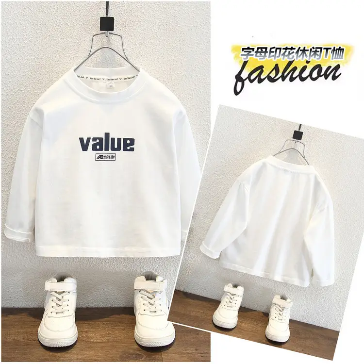 Boys White Letter T-Shirt Spring Autumn Korean Style - Image 5