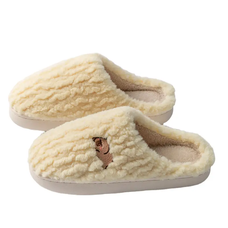 Women Cotton Warm Plush Slippers Winter Indoor Non-Slip