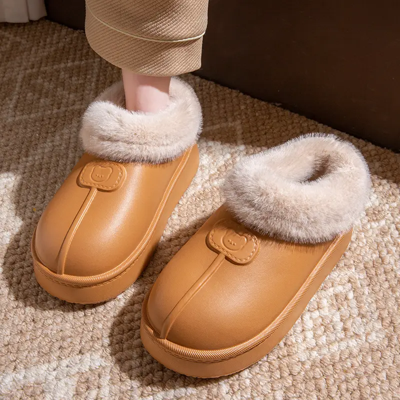 Cover-Heeled Cotton Slippers for Women in Winter 2025 New Indoor Home Fleece-Lined Warm Thick-Soled Non-Slip Cotton Shoes for Men to Wear Outside - Image 8