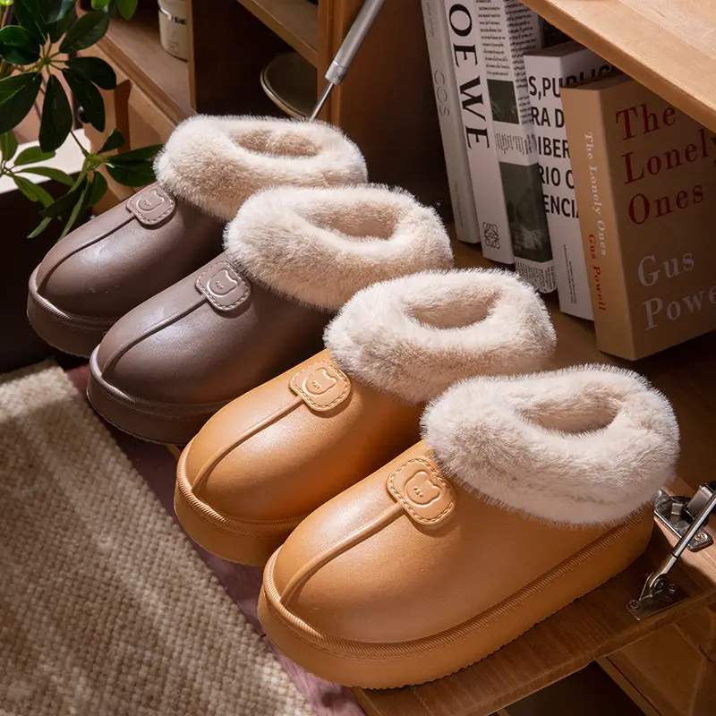 Cover-Heeled Cotton Slippers for Women in Winter 2025 New Indoor Home Fleece-Lined Warm Thick-Soled Non-Slip Cotton Shoes for Men to Wear Outside - Image 9