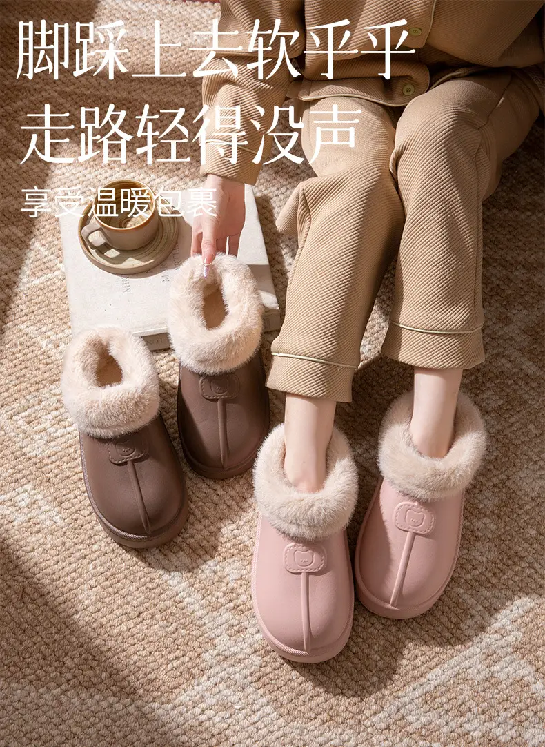 Cover-Heeled Cotton Slippers for Women in Winter 2025 New Indoor Home Fleece-Lined Warm Thick-Soled Non-Slip Cotton Shoes for Men to Wear Outside — feature 1