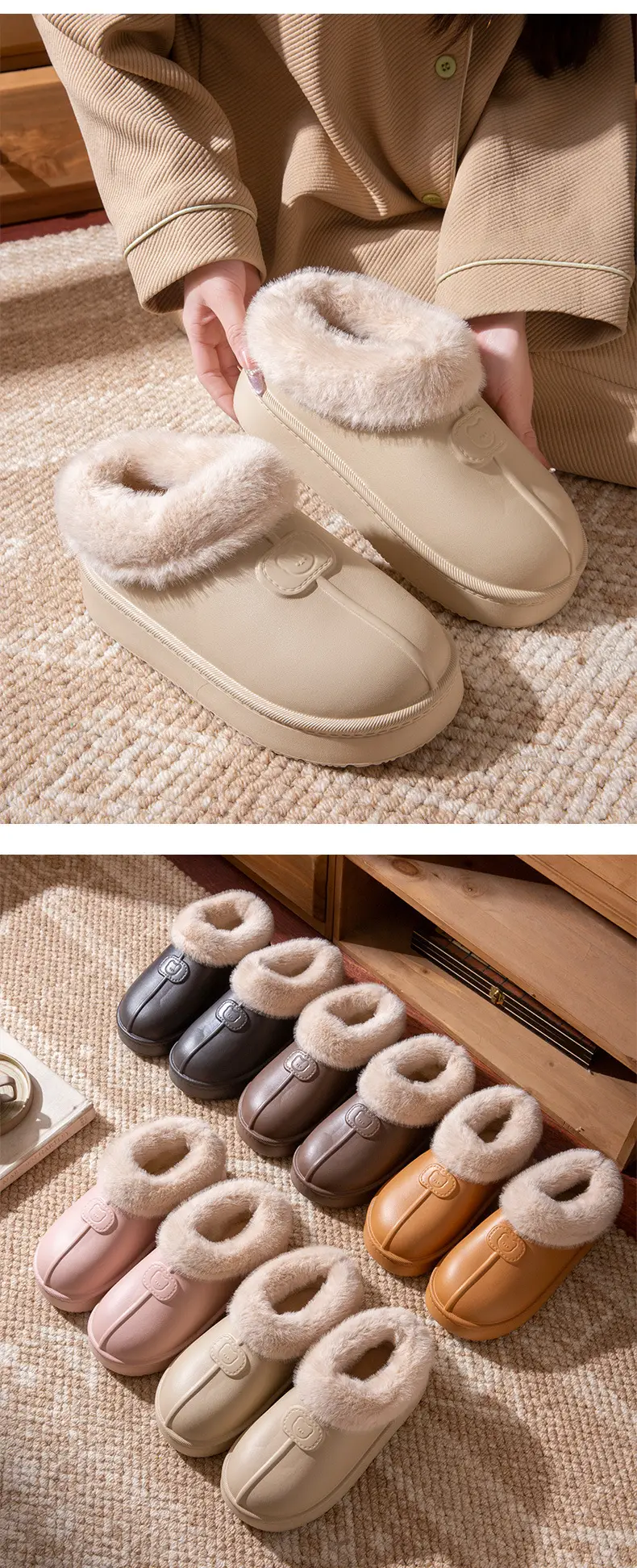 Cover-Heeled Cotton Slippers for Women in Winter 2025 New Indoor Home Fleece-Lined Warm Thick-Soled Non-Slip Cotton Shoes for Men to Wear Outside — feature 10