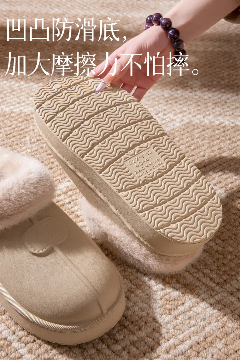 Cover-Heeled Cotton Slippers for Women in Winter 2025 New Indoor Home Fleece-Lined Warm Thick-Soled Non-Slip Cotton Shoes for Men to Wear Outside — feature 4