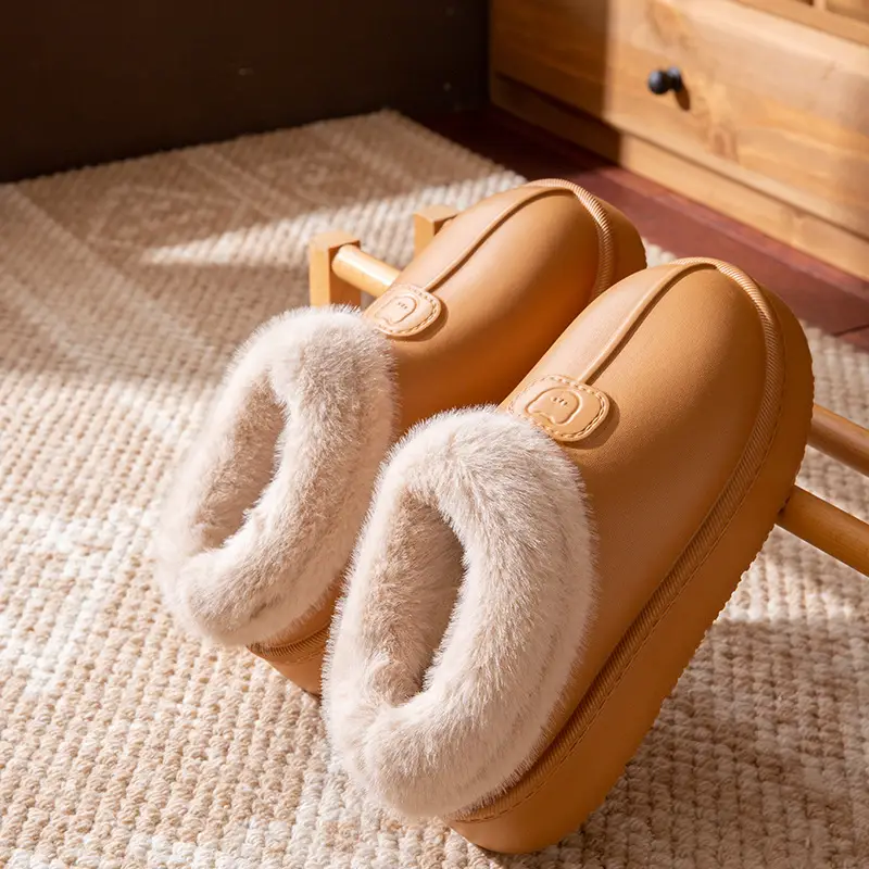Cover-Heeled Cotton Slippers for Women in Winter 2025 New Indoor Home Fleece-Lined Warm Thick-Soled Non-Slip Cotton Shoes for Men to Wear Outside - Image 2