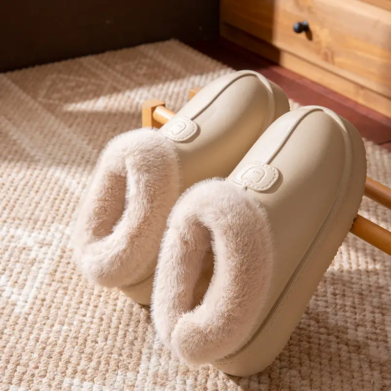 Cover-Heeled Cotton Slippers for Women in Winter 2025 New Indoor Home Fleece-Lined Warm Thick-Soled Non-Slip Cotton Shoes for Men to Wear Outside - Image 3