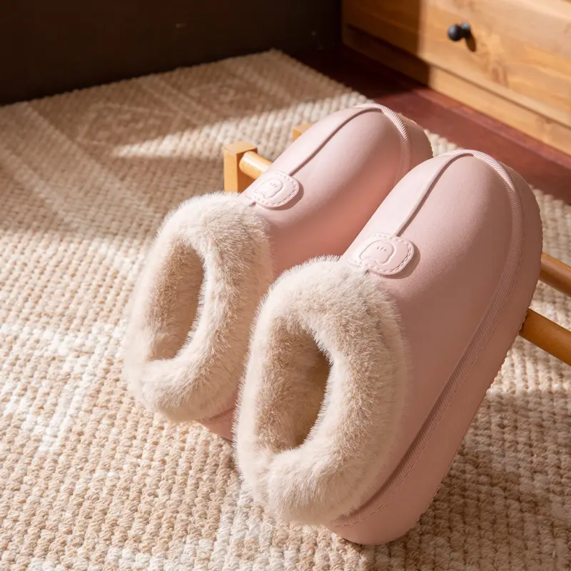 Cover-Heeled Cotton Slippers for Women in Winter 2025 New Indoor Home Fleece-Lined Warm Thick-Soled Non-Slip Cotton Shoes for Men to Wear Outside - Image 4
