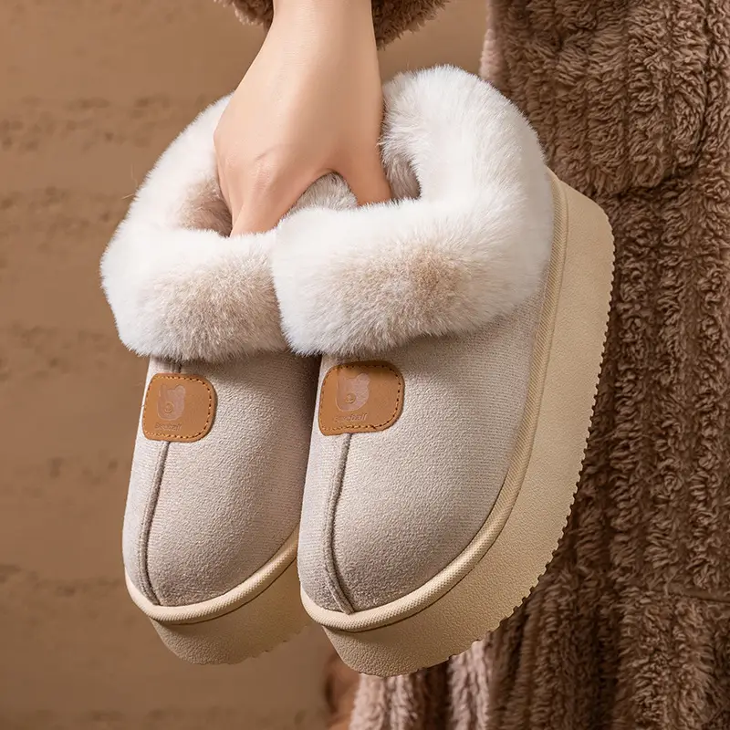 Women Winter Fleece Lined Slippers Grey Anti-Slip - Image 2