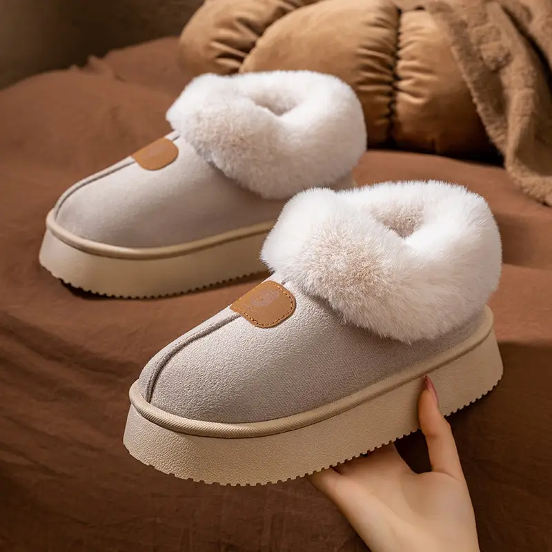 Women Winter Fleece Lined Slippers Grey Anti-Slip - Image 6