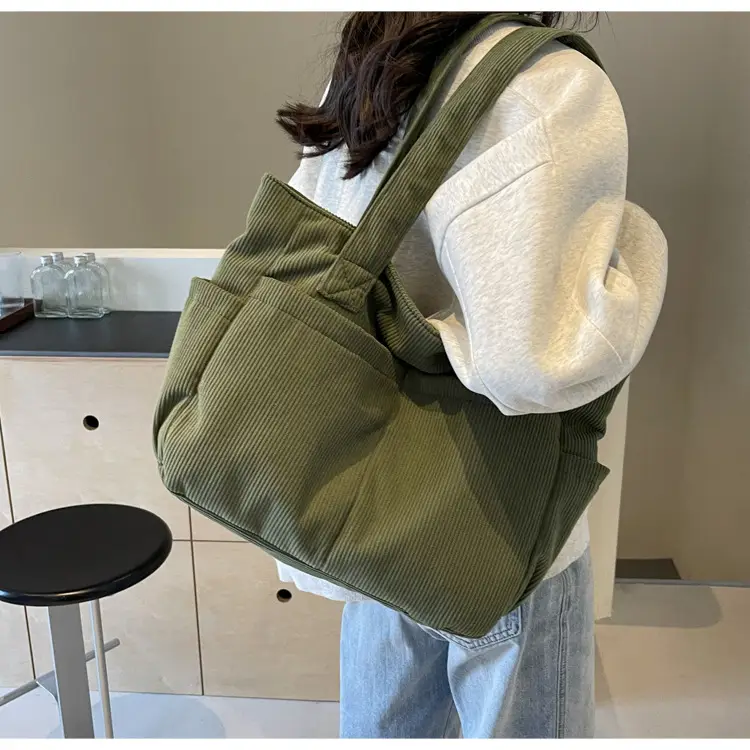 Japanese Style Canvas Crossbody Bag Large Capacity Olive Green — feature 32