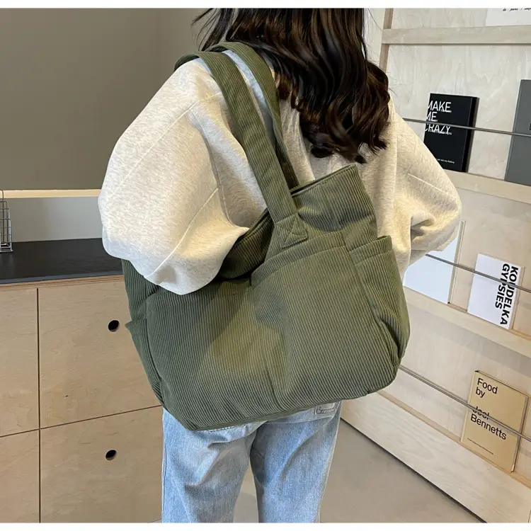 Japanese Style Canvas Crossbody Bag Large Capacity Olive Green — feature 33