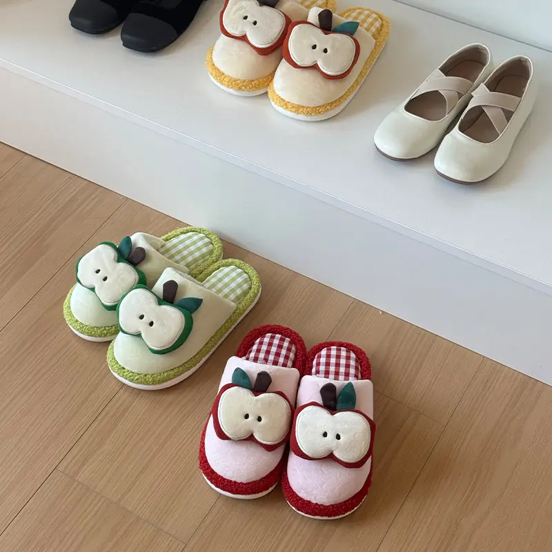 Cute Apple Design Cotton Slippers for Women - Image 5