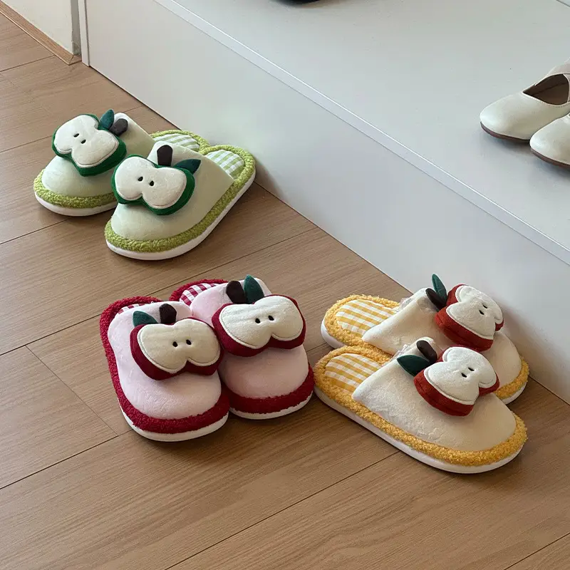 Cute Apple Design Cotton Slippers for Women - Image 6