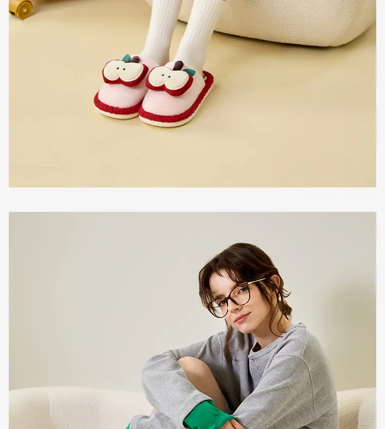 Cute Apple Design Cotton Slippers for Women — feature 7