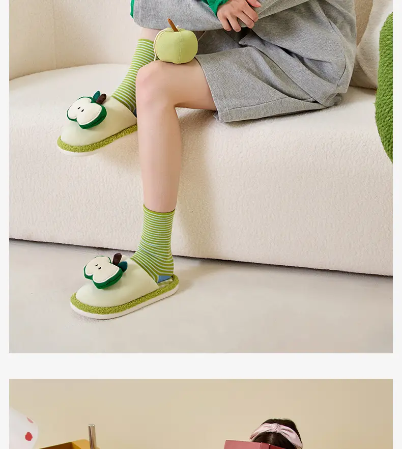 Cute Apple Design Cotton Slippers for Women — feature 8