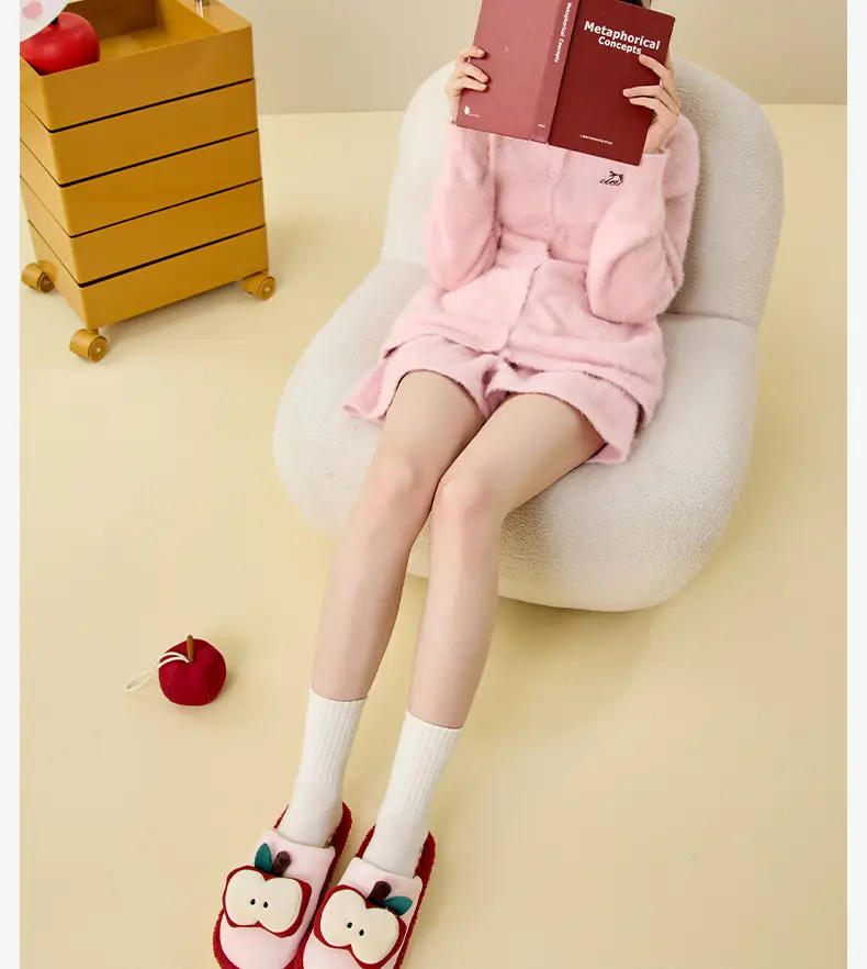 Cute Apple Design Cotton Slippers for Women — feature 9