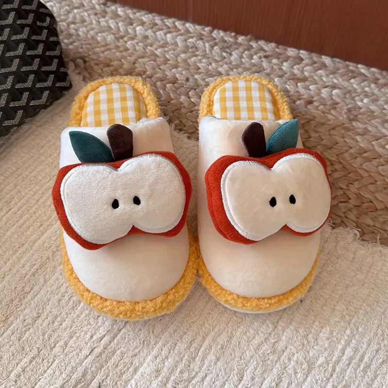 Cute Apple Design Cotton Slippers for Women - Image 2