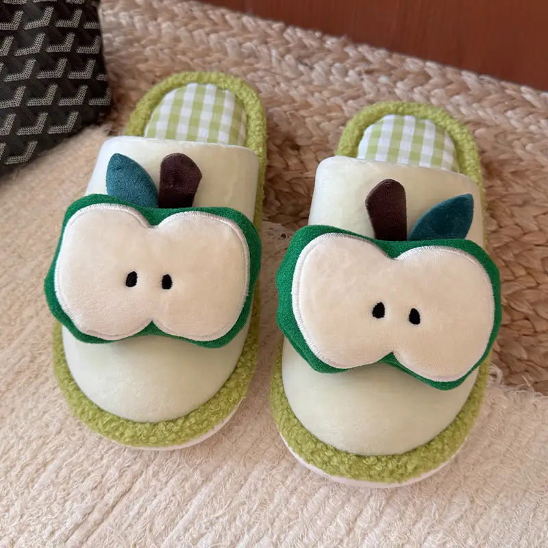 Cute Apple Design Cotton Slippers for Women - Image 3