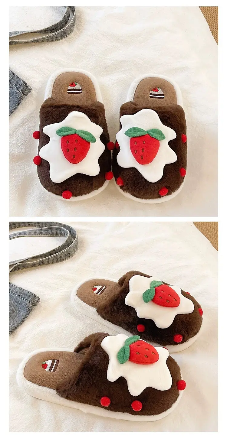 Cute Strawberry Cake Cotton Slippers for Women Winter Indoor Home Baotou Soft Sole Non-Slip Plush Warm Confinement Slippers — feature 4