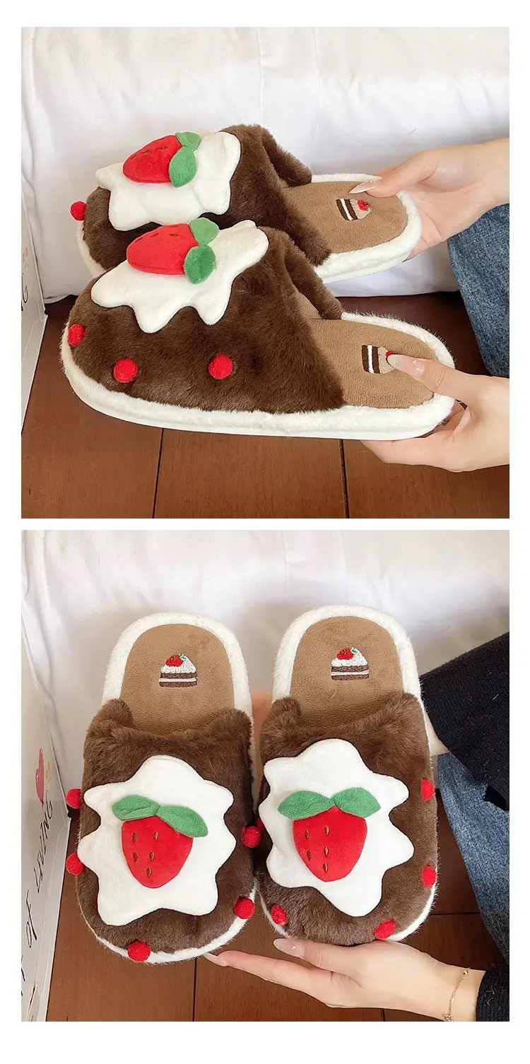 Cute Strawberry Cake Cotton Slippers for Women Winter Indoor Home Baotou Soft Sole Non-Slip Plush Warm Confinement Slippers — feature 6