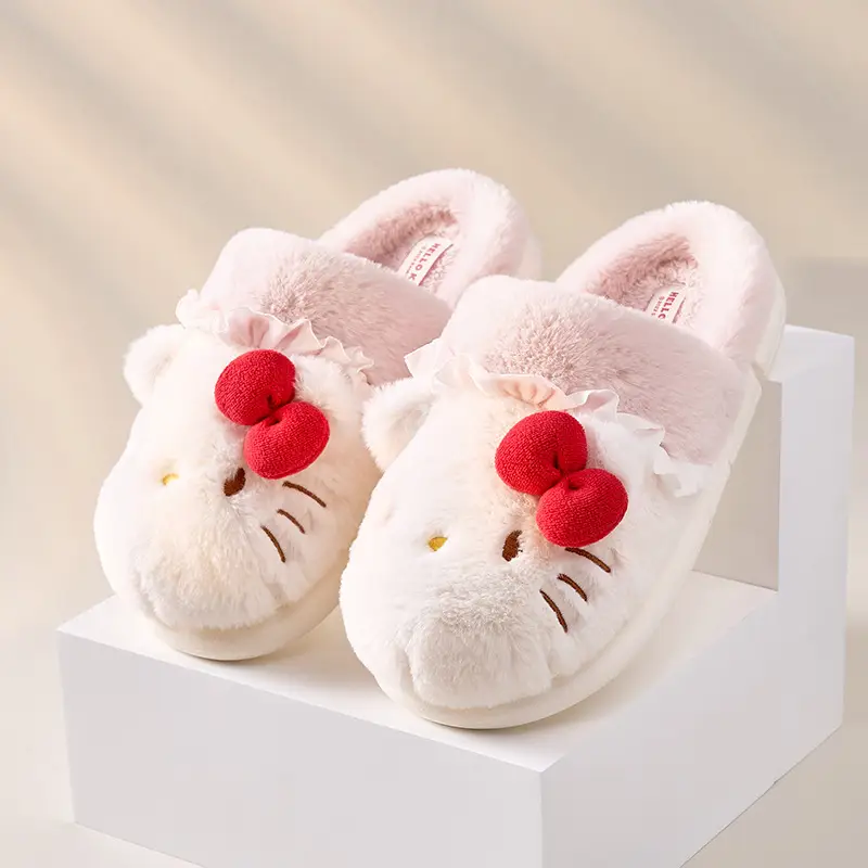 Cute Kitty Fluffy Slippers Women Pink 2024 Winter - Image 7