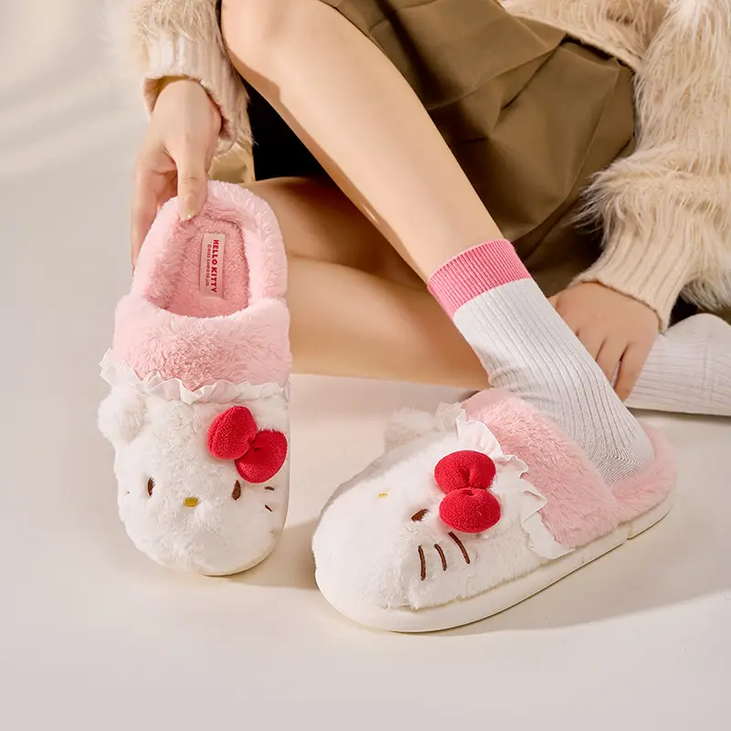 Cute Kitty Fluffy Slippers Women Pink 2024 Winter - Image 8
