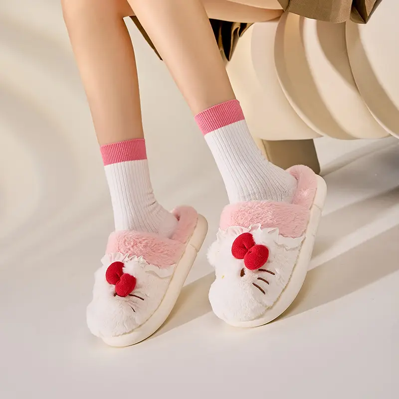 Cute Kitty Fluffy Slippers Women Pink 2024 Winter - Image 9