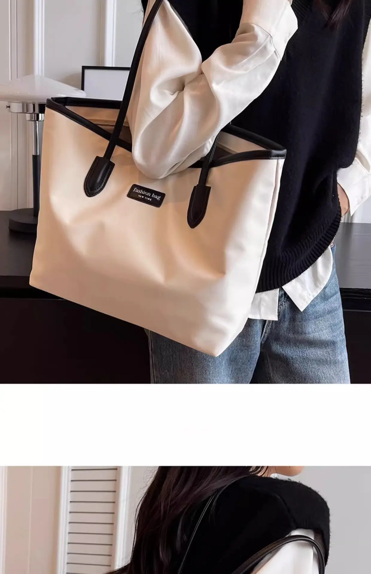 Women's Large Capacity Oxford Tote Bag Navy Blue — feature 53