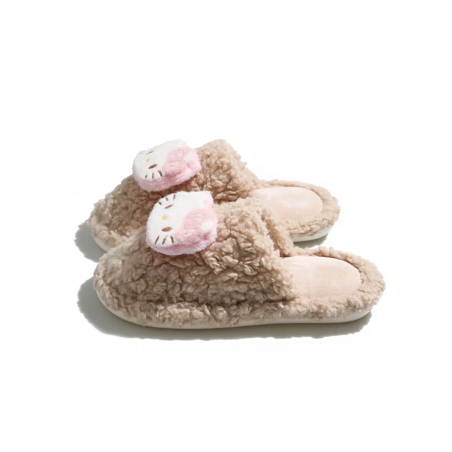 Cute Hello Kitty Wool Winter Slippers Cream - Image 8