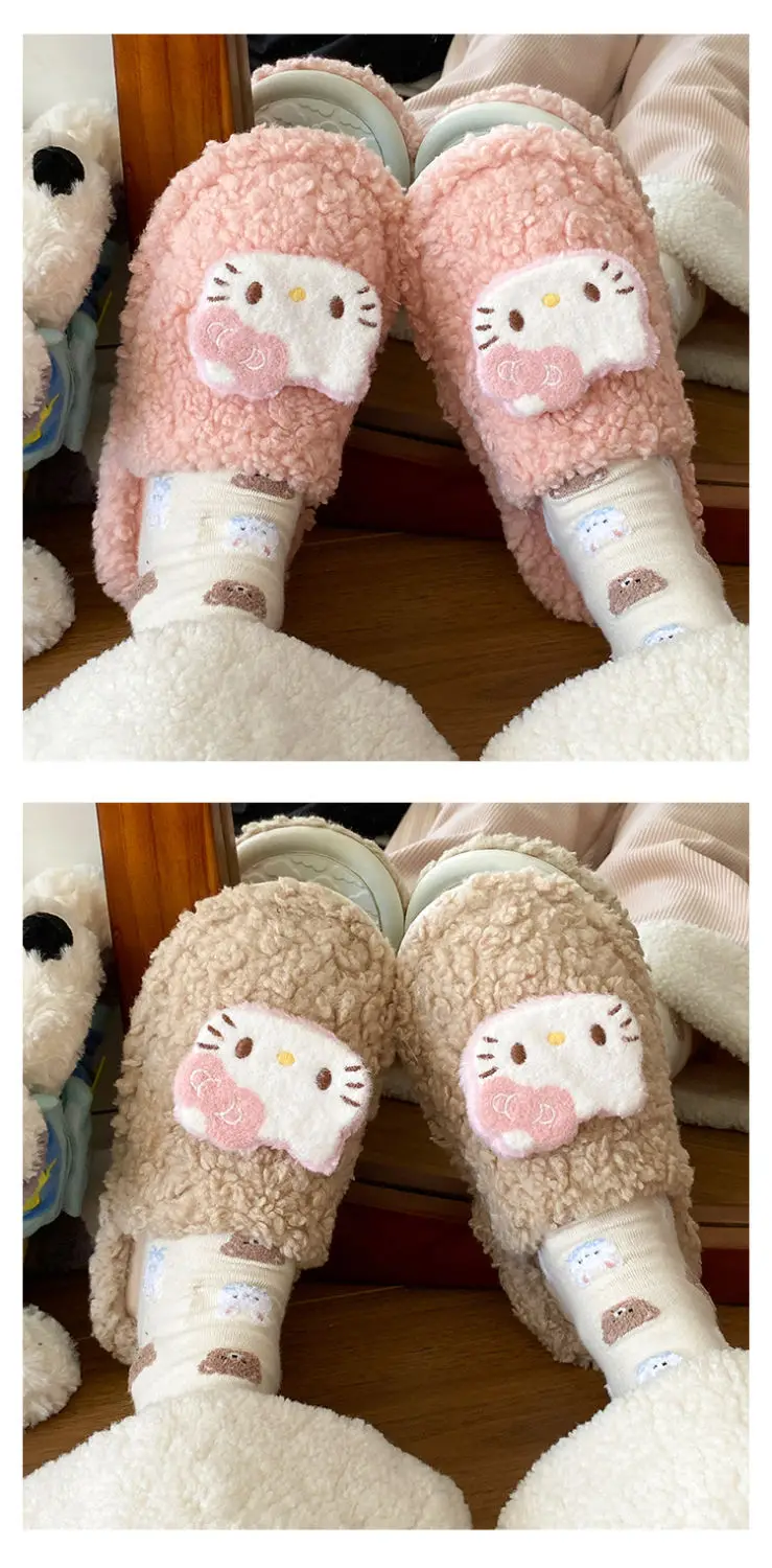 Cute Hello Kitty Wool Winter Slippers Cream — feature 10