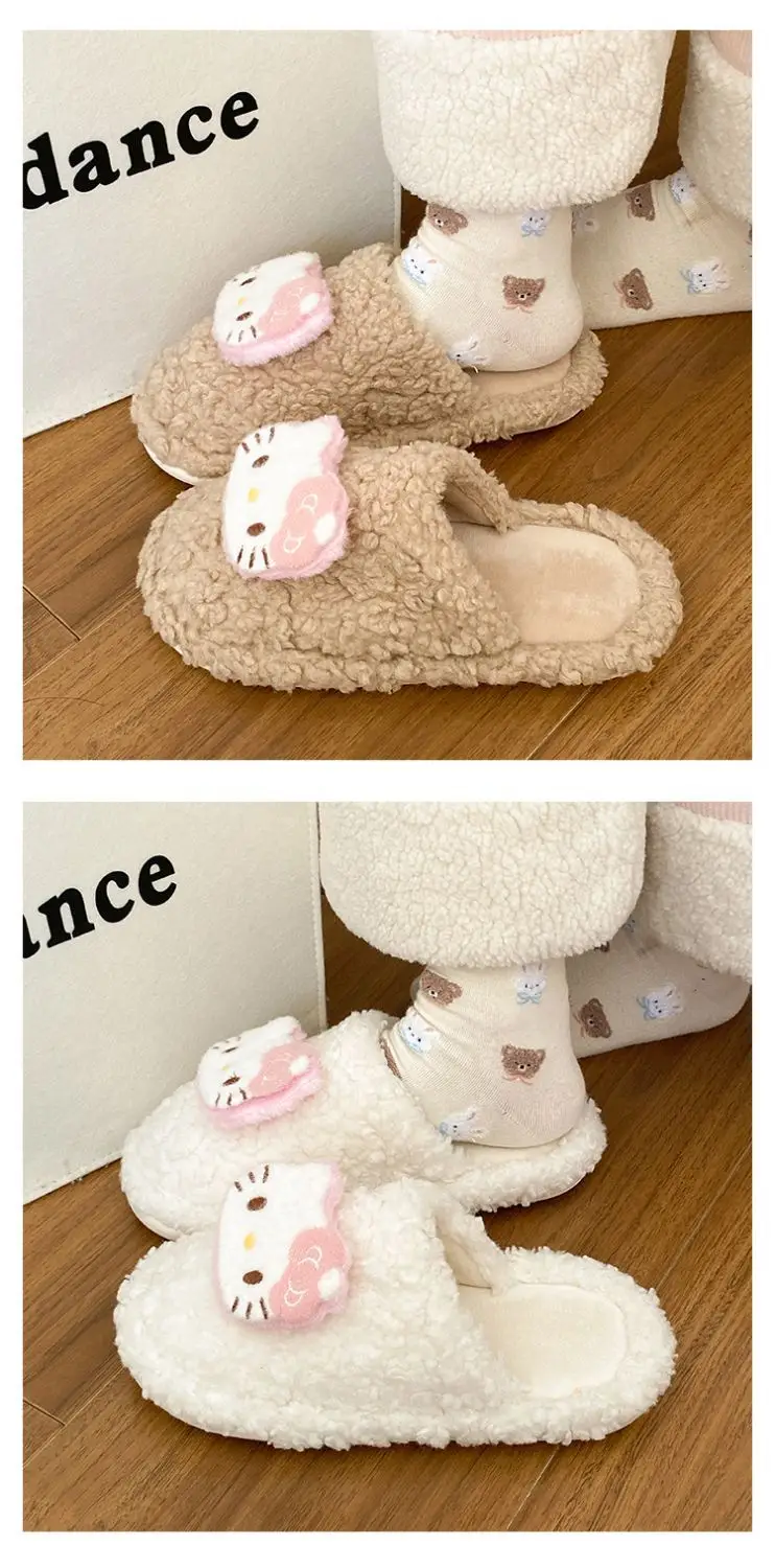 Cute Hello Kitty Wool Winter Slippers Cream — feature 12