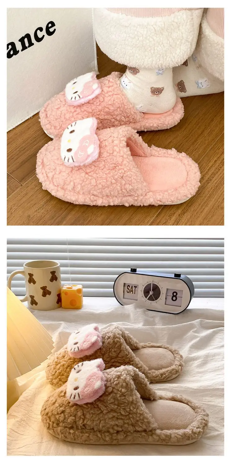 Cute Hello Kitty Wool Winter Slippers Cream — feature 14