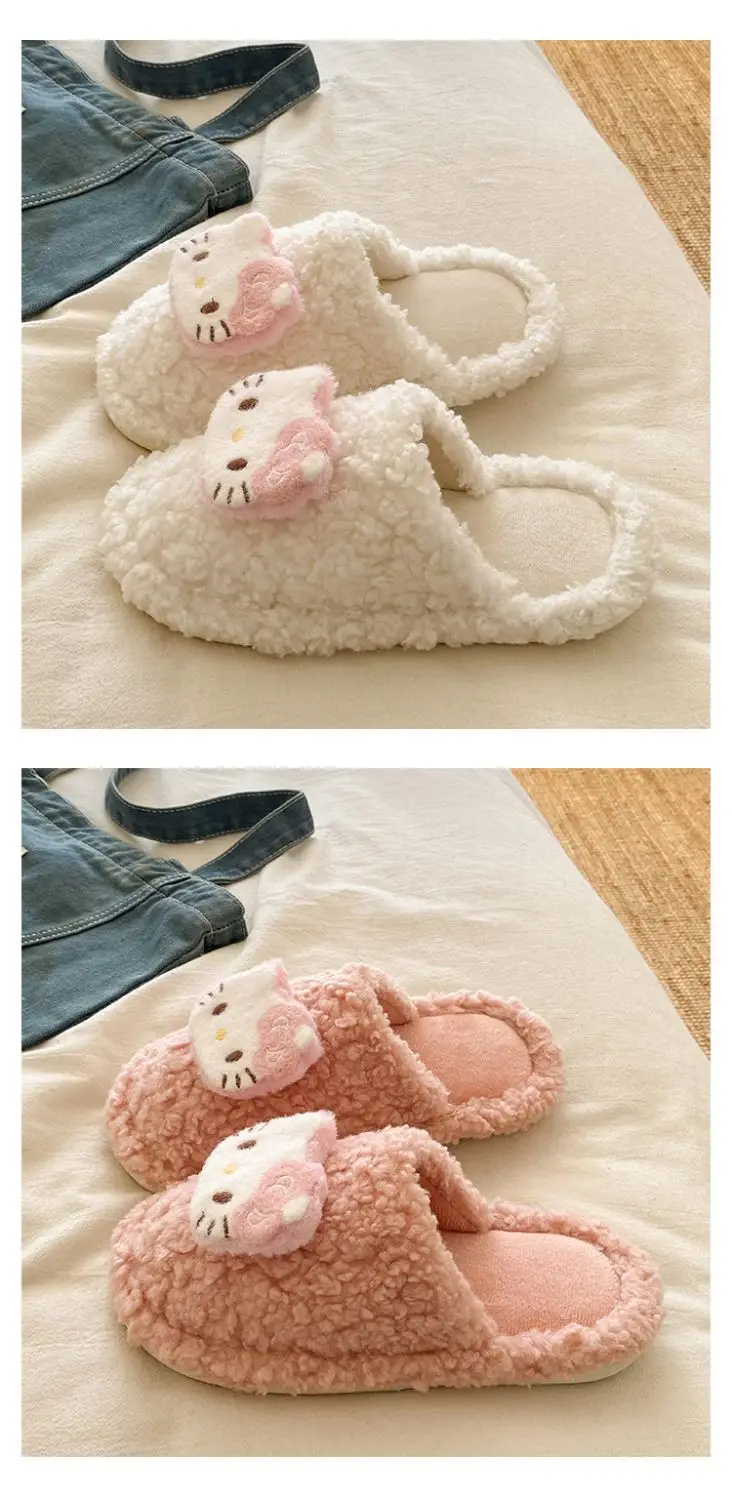 Cute Hello Kitty Wool Winter Slippers Cream — feature 18