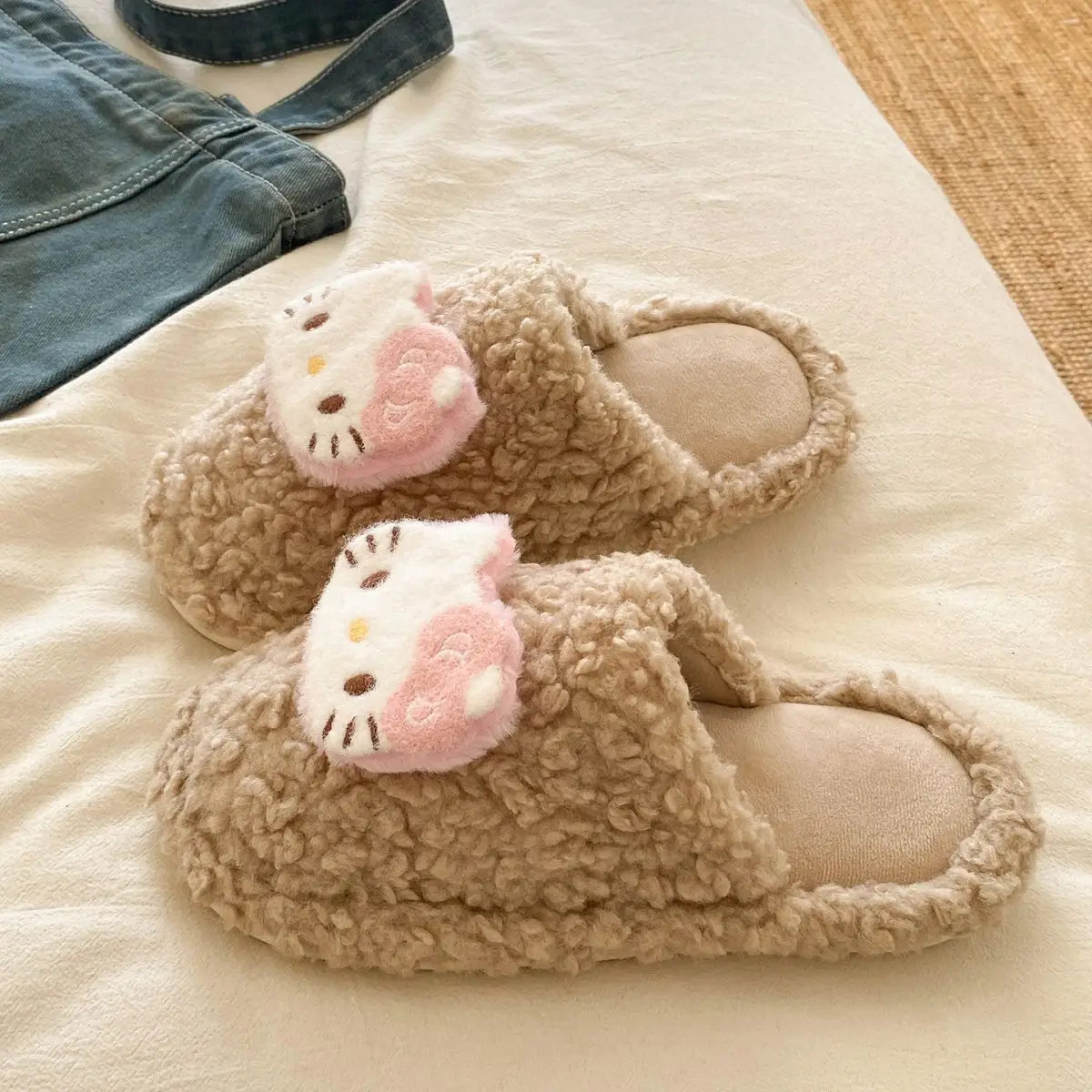 Cute Hello Kitty Wool Winter Slippers Cream — feature 19