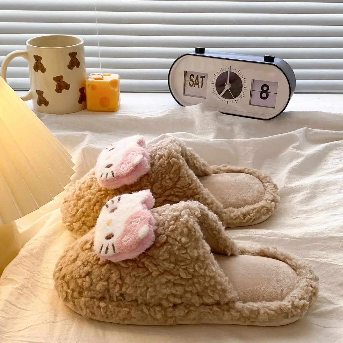 Cute Hello Kitty Wool Winter Slippers Cream — feature 31